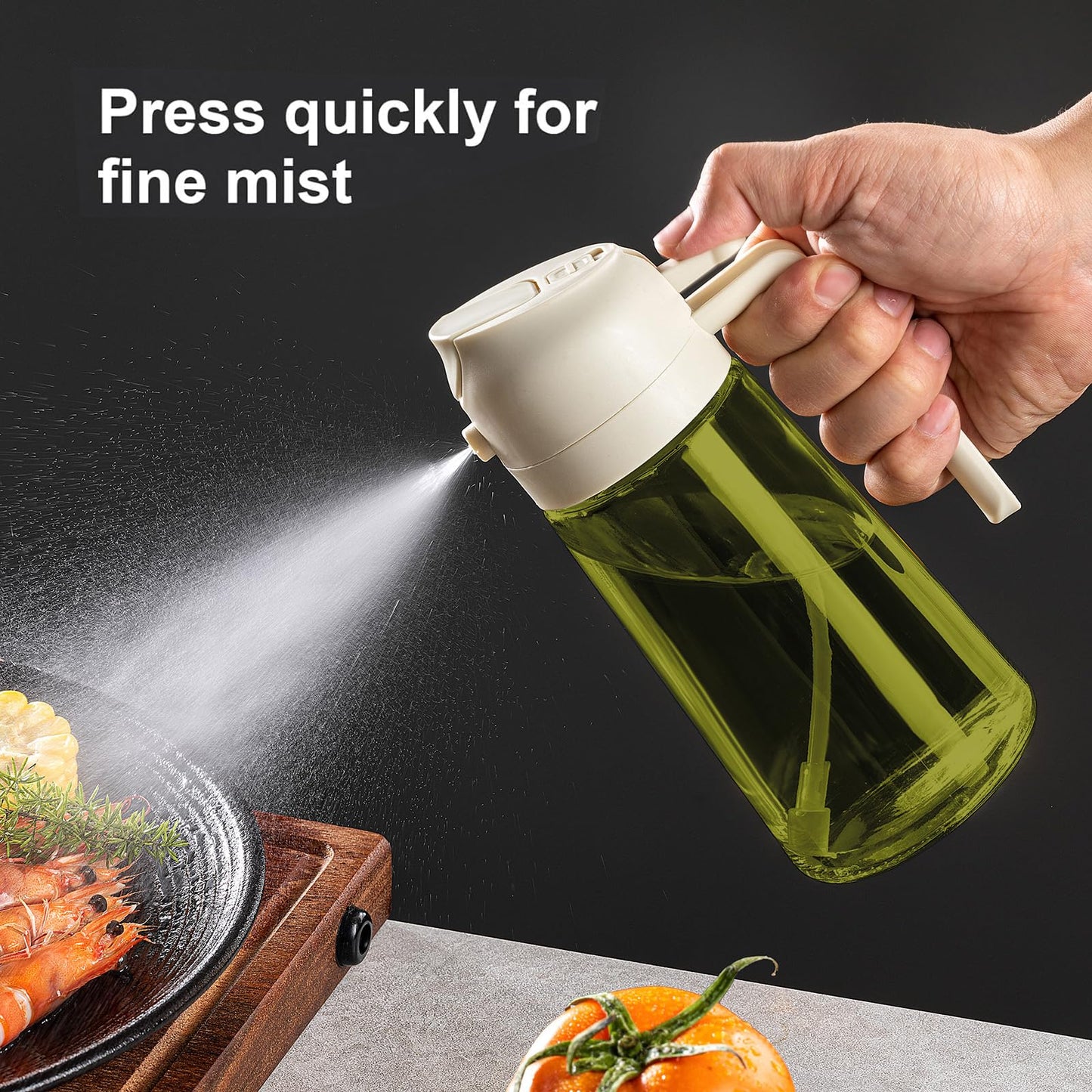 16oz Olive Oil Dispenser for Kitchen - 2 in 1 Olive Oil Dispenser and Oil Sprayer - Olive Oil Dispenser Bottle w/Stickers - Olive Oil Sprayer for Cooking Black (Light Blockage)