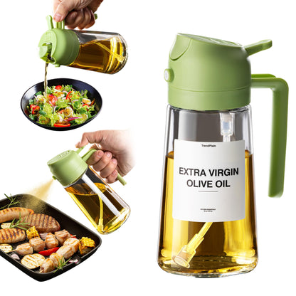 16oz Olive Oil Dispenser for Kitchen - 2 in 1 Olive Oil Dispenser and Oil Sprayer - Olive Oil Dispenser Bottle w/Stickers - Olive Oil Sprayer for Cooking Black (Light Blockage)