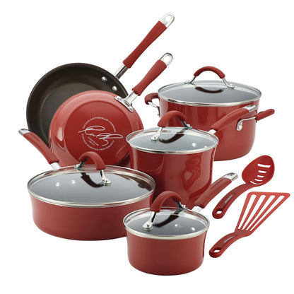 Rachael Ray - 16802 Rachael Ray Cucina Nonstick Cookware Pots and Pans Set, 12 Piece, Sea Salt Gray