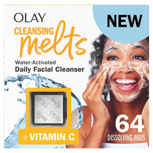 Olay Cleansing Melts + Vitamin C Face Cleanser, 64 ct. total (2 x 32 ct.), Water-Activated Face Wash Cleans, Tones, and Refreshes Skin