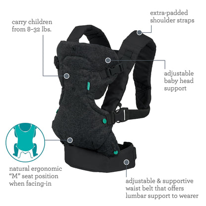 Infantino Flip Advanced 4-in-1 Carrier - Ergonomic, Convertible, face-in and face-Out Front and Back Carry for Newborns and Older Babies 8-32 lbs, Rainbow