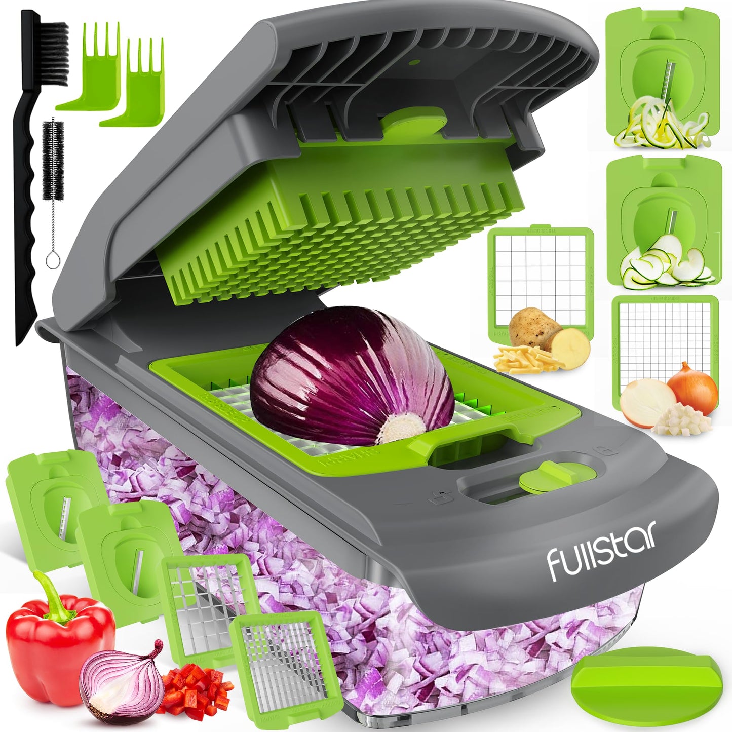 Fullstar Vegetable Chopper - Food Chopper - Onion Chopper - Vegetable Slicer & Spiralizer - Veggie Chopper with Container - Kitchen Gadgets - Home Essentials - Kitchen Accessories (4 in 1, White)