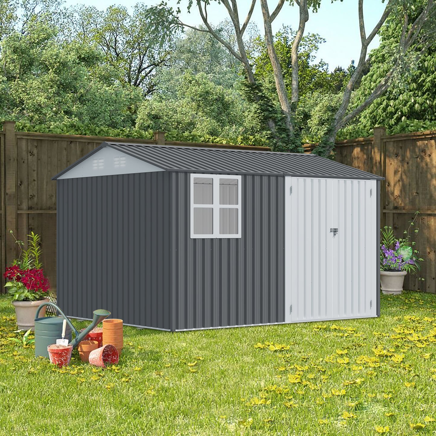 8X10FT Outdoor Storage Shed with Thickened Galvanized Steel with Sloped Roof & Double Lockable Door