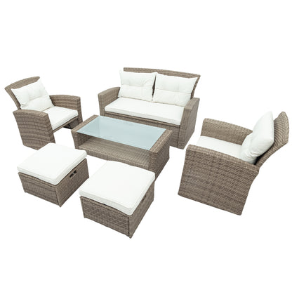 U-style Patio Furniture Set, 4 Piece Outdoor Conversation Set All Weather Wicker  Sectional Sofa with Ottoman and Cushions