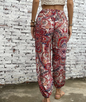 Long pants with high waisted print and a drooping feeling straight tube elastic and tight leg pants