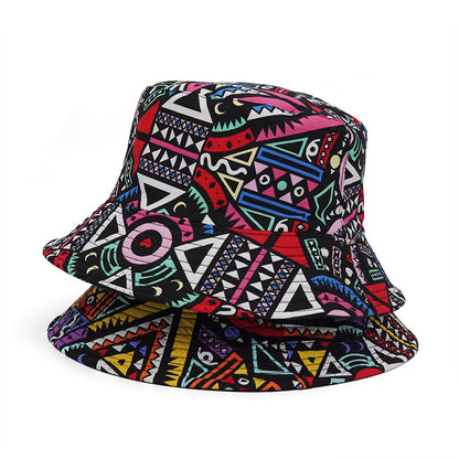 Fisherman Hat Women's Retro Ethnic Style Sun Hat Japanese Geometric Basin Hat Men's Outdoor Leisure Double-Sided Hat