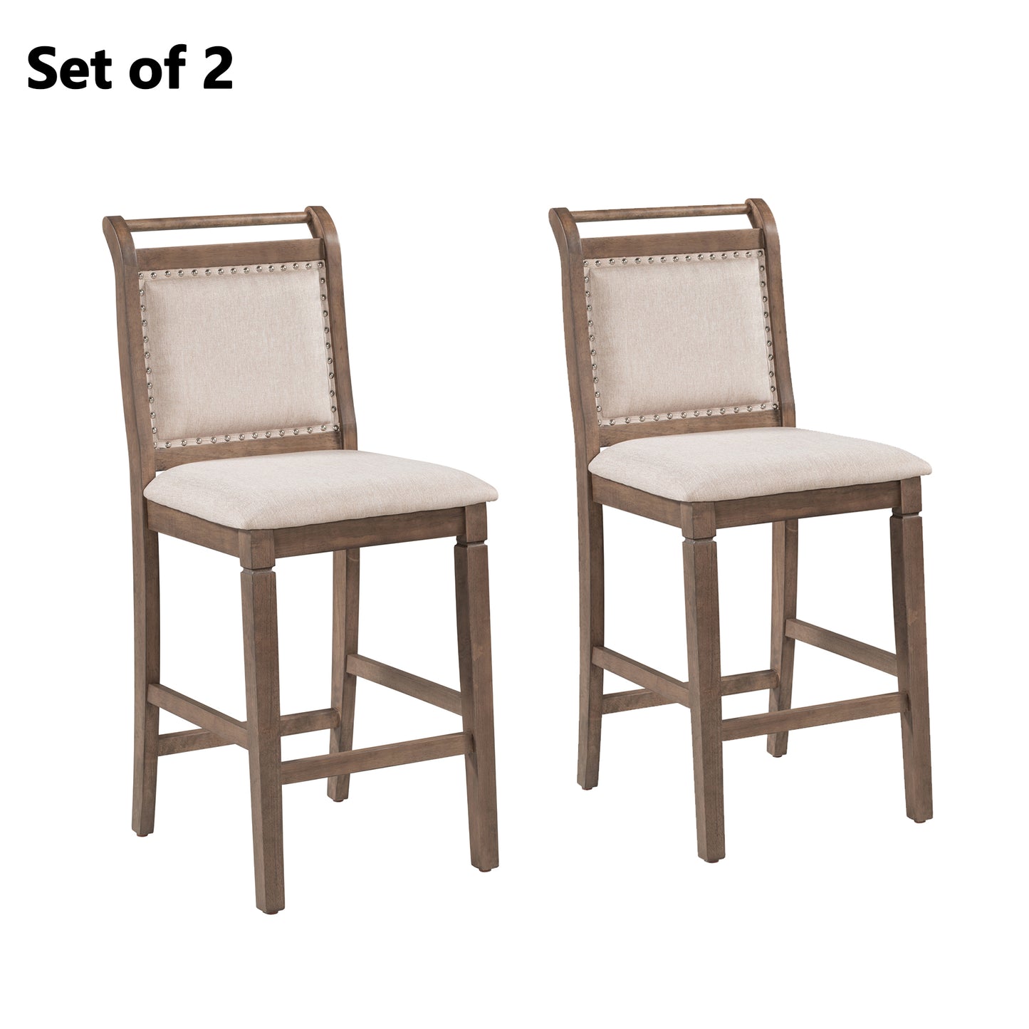 TOPMAX 3-Piece Wood Counter Height Drop Leaf Dining Table Set with 2 Upholstered Dining Chairs for Small Place, Brown