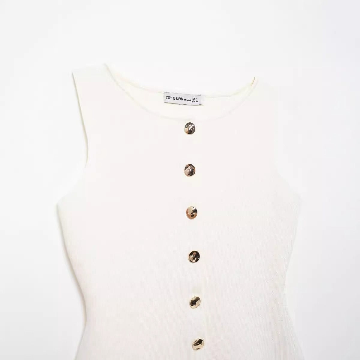 Golden button embellished flat needle vest