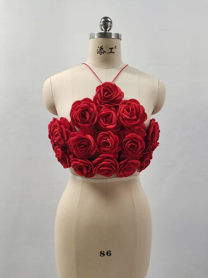 Three dimensional rose sexy neck hanging vest