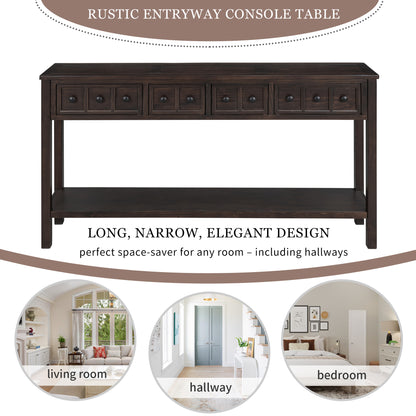 TREXM Rustic Entryway Console Table 60" Long Sofa Table with two Different Size Drawers and Bottom Shelf for Storage (Espresso)