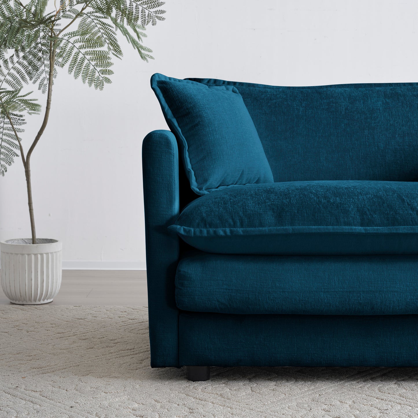 Armless Deep Seat 1 Seater Chenille Fabric Sofa , Free Combination to Make Multiple Seats of Sofas, Blue Chenille