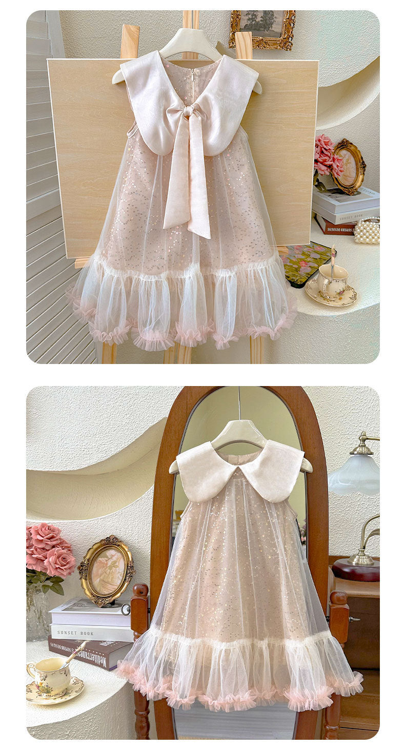 Girls Lapel Bow Dress