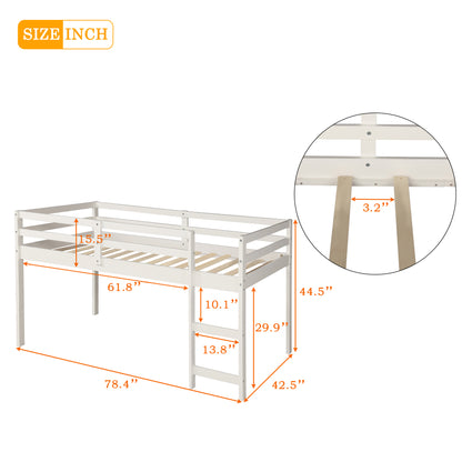 Low Study Twin Loft Bed with Cabinet and Rolling Portable Desk - White (OLD SKU :LP000113AAK)