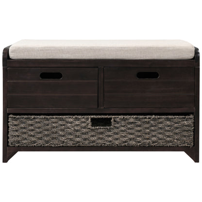 TREXM Storage Bench with Removable Basket and 2 Drawers, Fully Assembled Shoe Bench with Removable Cushion (Espresso)