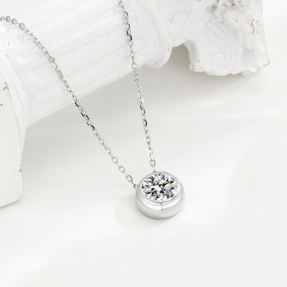 S925 pure silver round single diamond necklace with simple zircon collarbone chain