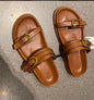 Open toe buckle decorated beach casual flat sandals thick sole strappy slippers