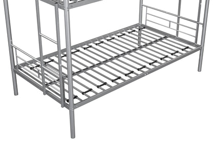 Metal bunk bed/sturdy/noise reduction/2 side ladders/safety guardrails/CPC certification/no spring box required (Silver)