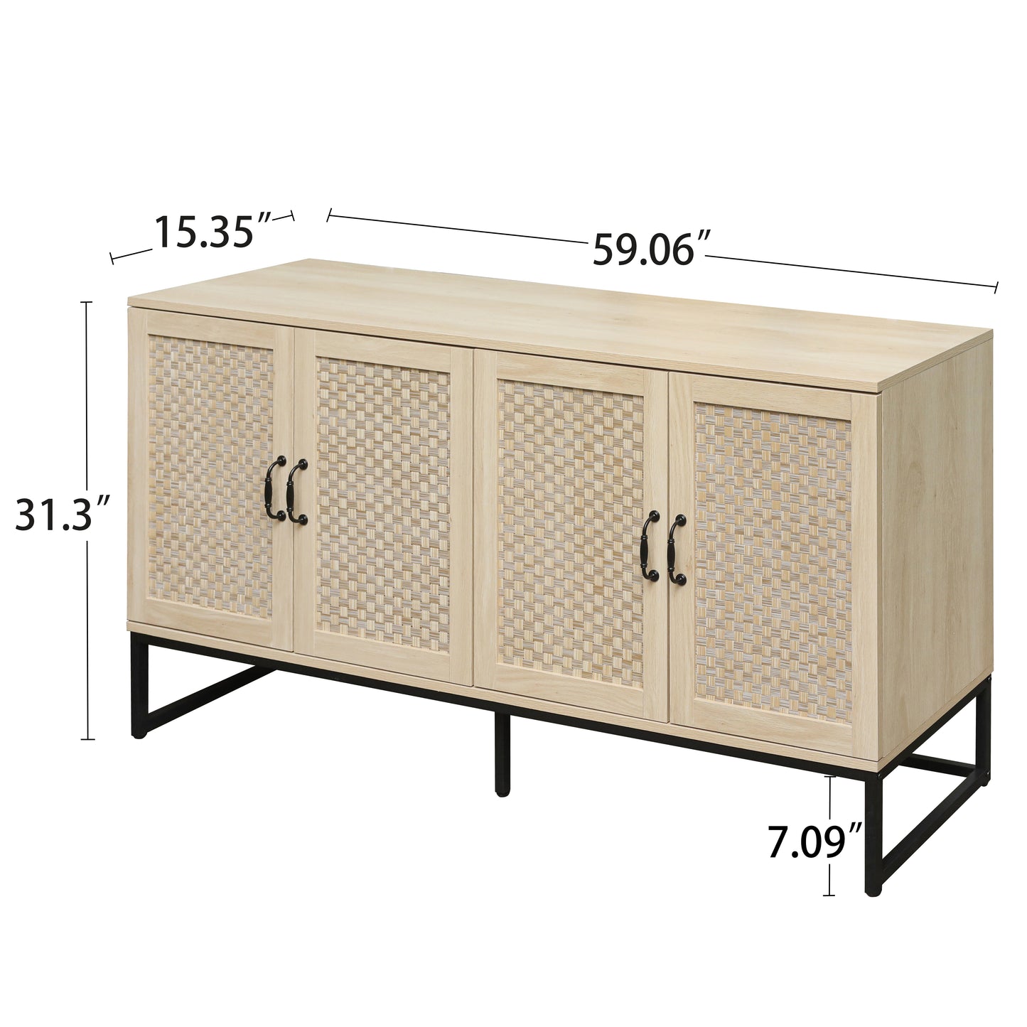 Rattan 4-Door Sideboard , Sideboard Buffet Storage Cabinet,Accent Storage Cabinet , Large Cabinet With 4 Rattan Decorated Doors