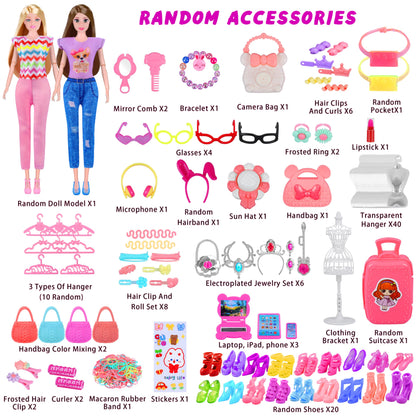 87 Pcs Doll Clothes and Accessories with Doll, Princess Gowns, Fashion Dresses, Slip Dresses, Top, Pants, Jumpsuit, Swimsuits, Shoes, Hangers, Doll Dress up Toys for Girls Kids Toddlers Toy Gifts