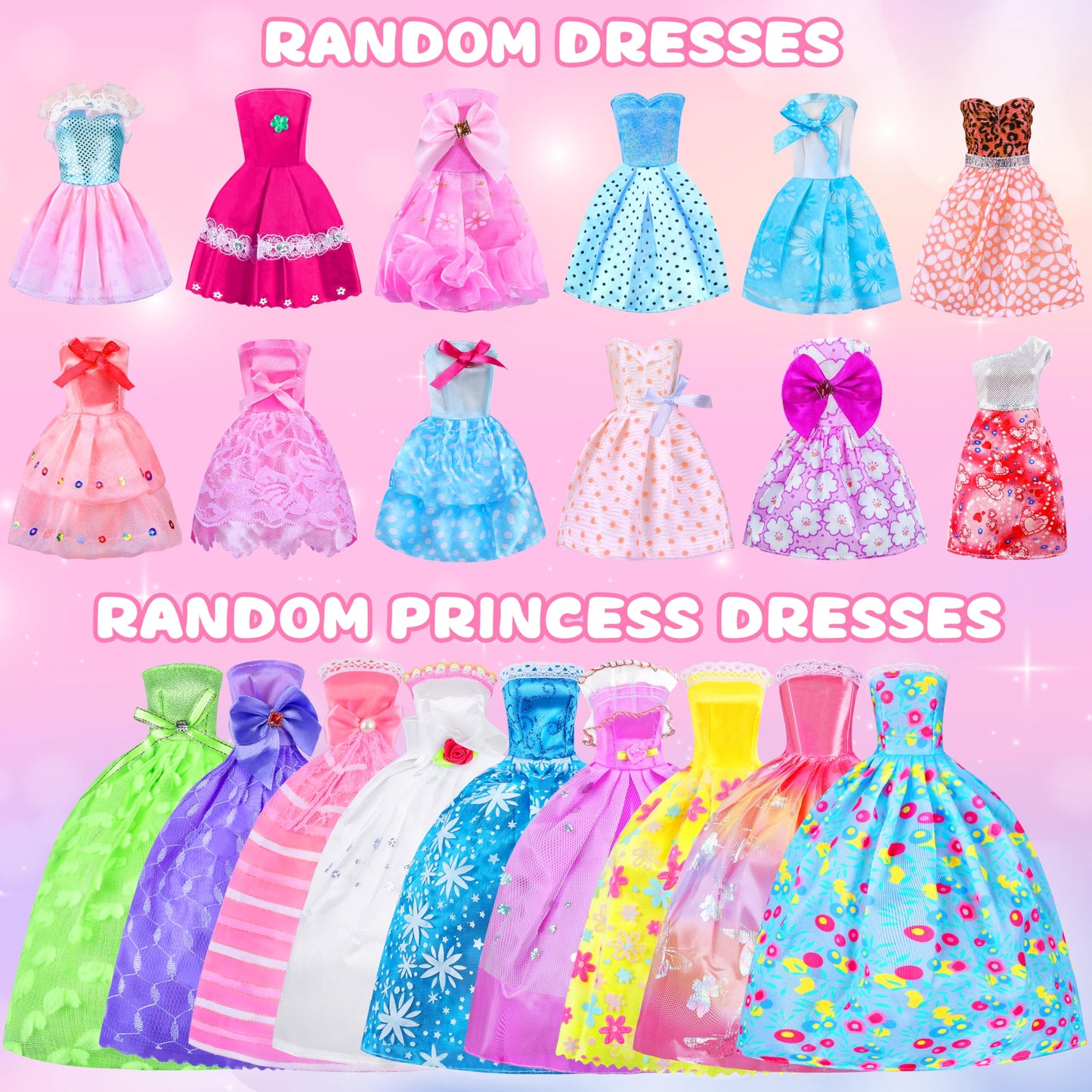 87 Pcs Doll Clothes and Accessories with Doll, Princess Gowns, Fashion Dresses, Slip Dresses, Top, Pants, Jumpsuit, Swimsuits, Shoes, Hangers, Doll Dress up Toys for Girls Kids Toddlers Toy Gifts