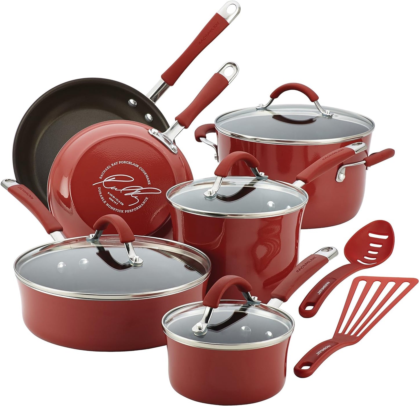 Rachael Ray - 16802 Rachael Ray Cucina Nonstick Cookware Pots and Pans Set, 12 Piece, Sea Salt Gray