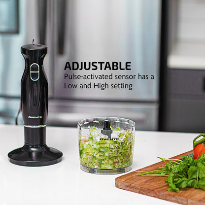 OVENTE Electric Immersion Hand Blender 300 Watt 2 Mixing Speed with Stainless Steel Blades, Powerful Portable Easy Control Grip Stick Mixer Perfect for Smoothies, Puree Baby Food & Soup, Black HS560B