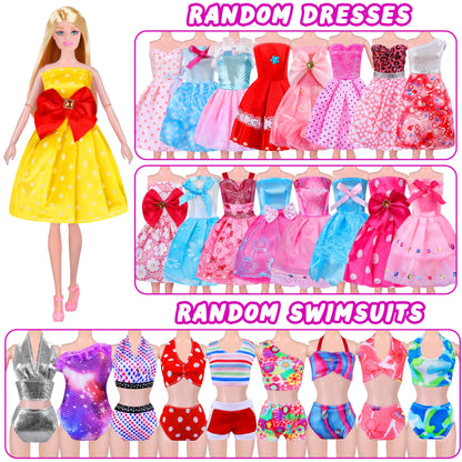 87 Pcs Doll Clothes and Accessories with Doll, Princess Gowns, Fashion Dresses, Slip Dresses, Top, Pants, Jumpsuit, Swimsuits, Shoes, Hangers, Doll Dress up Toys for Girls Kids Toddlers Toy Gifts