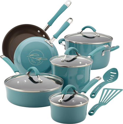 Rachael Ray - 16802 Rachael Ray Cucina Nonstick Cookware Pots and Pans Set, 12 Piece, Sea Salt Gray