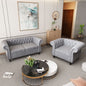 3 Piece Living Room Set, Chesterfield Velvet Sofa Loveseat Couch Chair with Scroll Arms and Nailhead for Living Room, Office (Grey, 1-2-3)