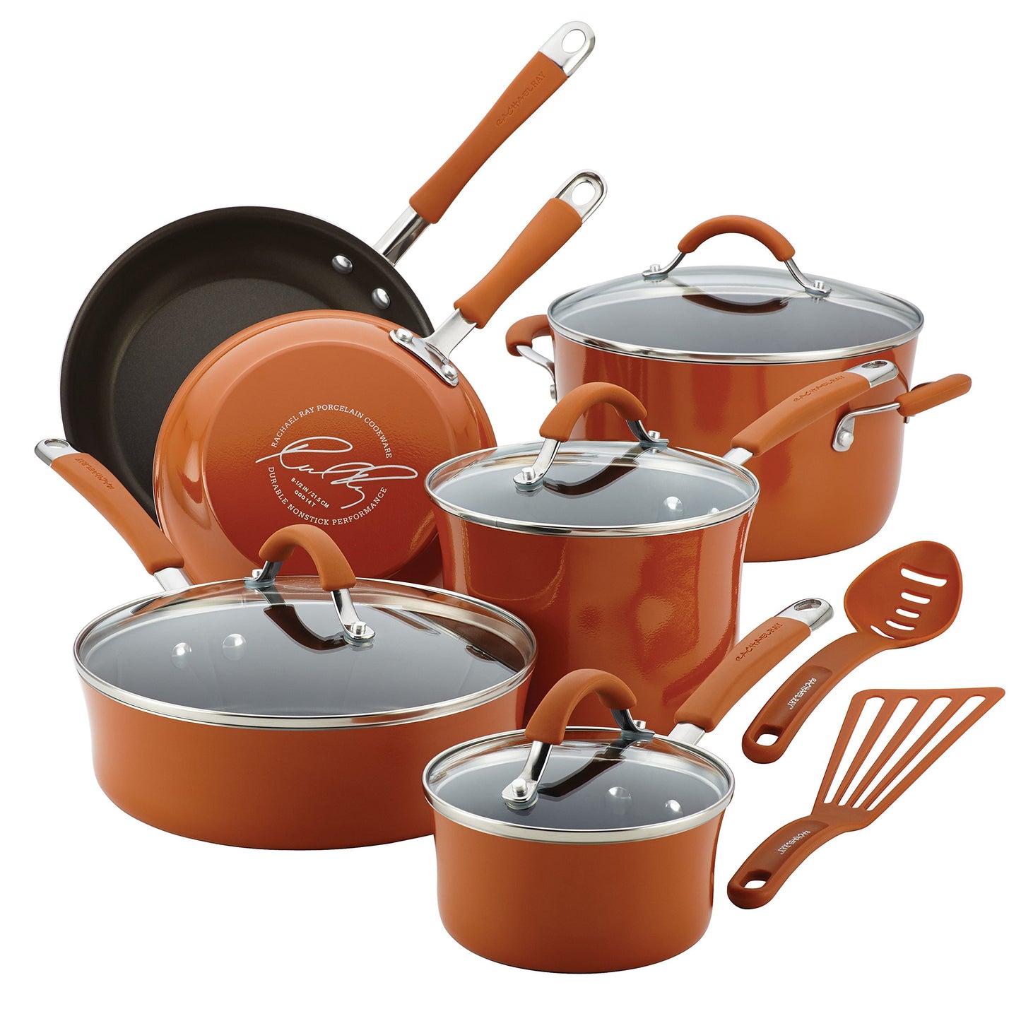 Rachael Ray - 16802 Rachael Ray Cucina Nonstick Cookware Pots and Pans Set, 12 Piece, Sea Salt Gray