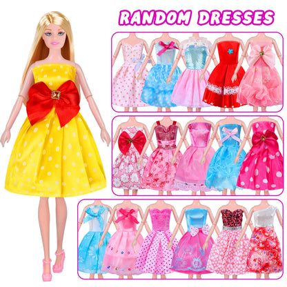 87 Pcs Doll Clothes and Accessories with Doll, Princess Gowns, Fashion Dresses, Slip Dresses, Top, Pants, Jumpsuit, Swimsuits, Shoes, Hangers, Doll Dress up Toys for Girls Kids Toddlers Toy Gifts