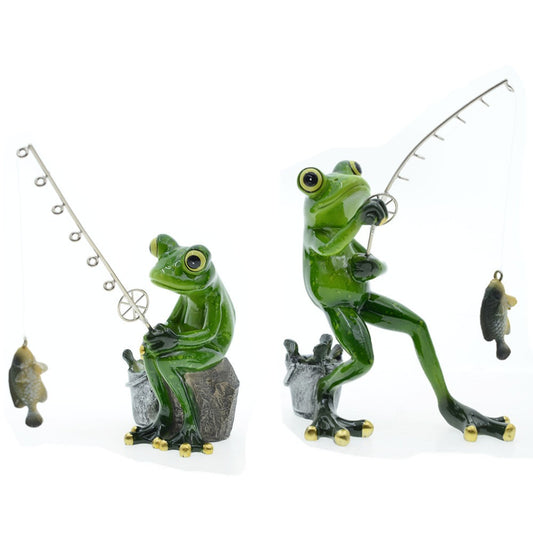 Home decoration fishing frog resin ornaments