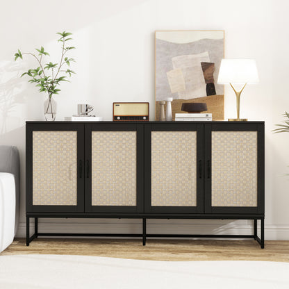 Rattan 4-Door Sideboard , Sideboard Buffet Storage Cabinet,Accent Storage Cabinet , Large Cabinet With 4 Rattan Decorated Doors