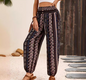 Long pants with high waisted print and a drooping feeling straight tube elastic and tight leg pants