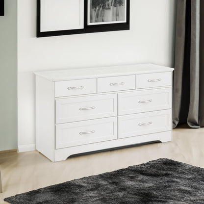 Modern 3 Drawer Bedroom Chest of Drawers with 7 Drawers Dresser Clothes Organizer -Metal Pulls White, 47.6″L x 15.7″W x 26.6″H