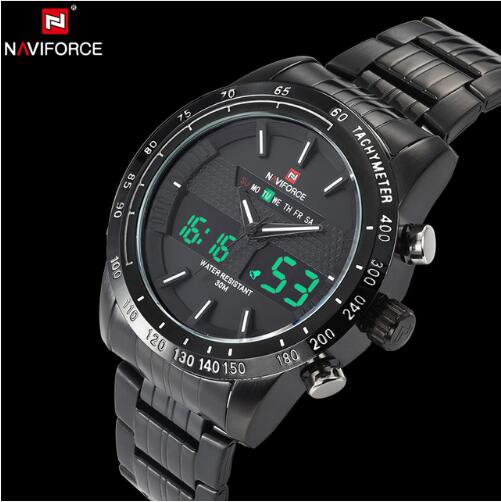 NAVIFORCE Stainless Steel Quartz Watch Men Digital LED Sports Wristwatch