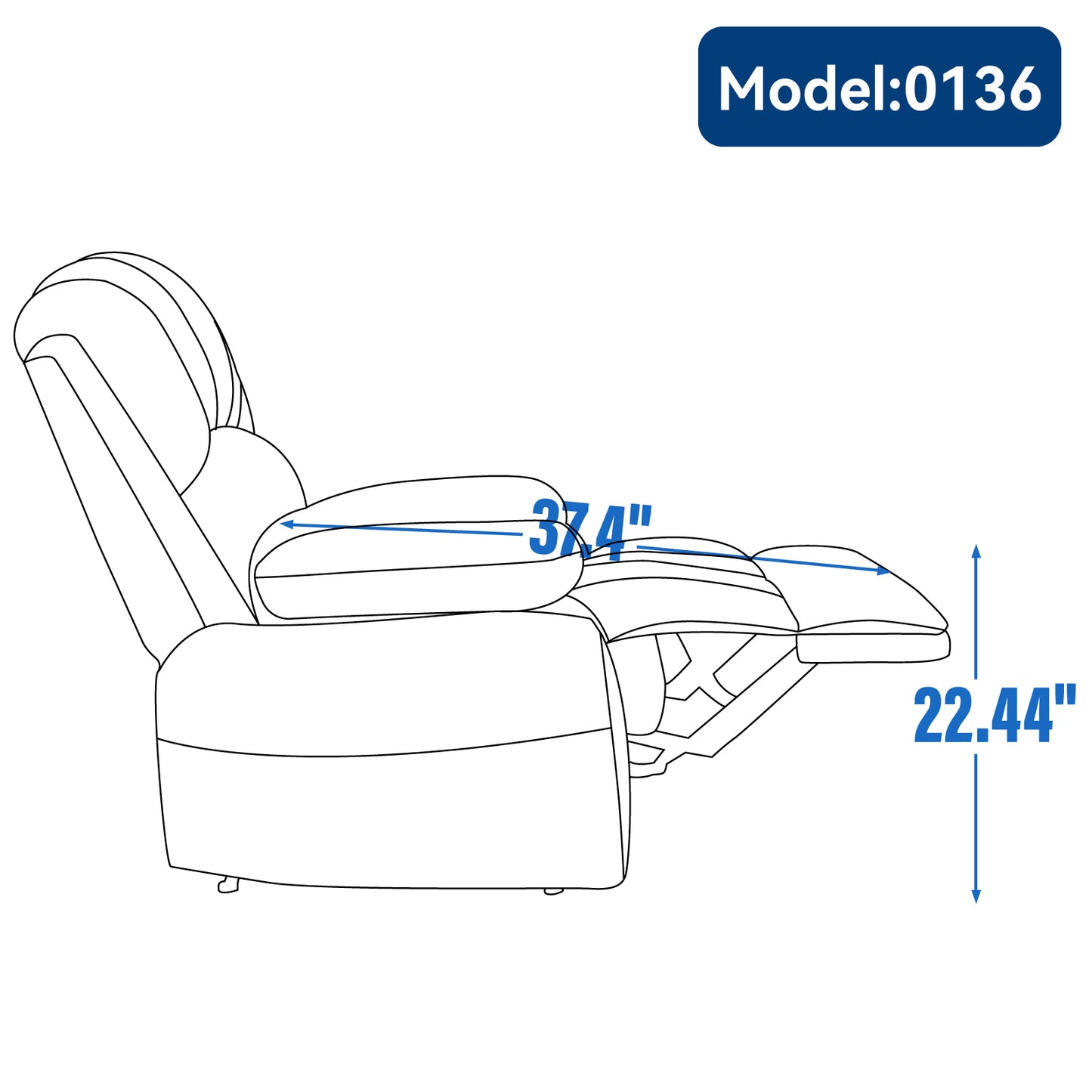 Large Manual Recliner Chair in Fabric for Living Room, Beige