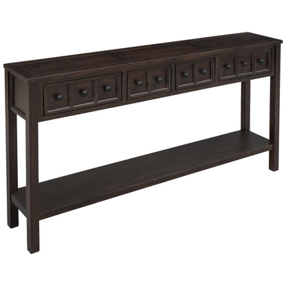 TREXM Rustic Entryway Console Table 60" Long Sofa Table with two Different Size Drawers and Bottom Shelf for Storage (Espresso)