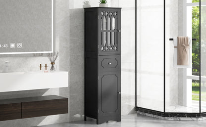 Tall Bathroom Cabinet, Freestanding Storage Cabinet with Drawer and Doors, MDF Board, Acrylic Door, Adjustable Shelf, Black