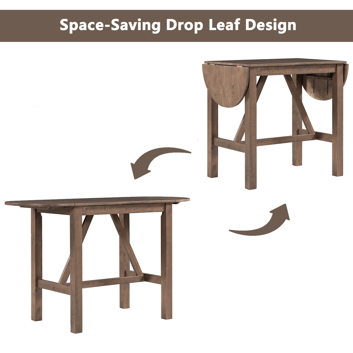 TOPMAX 3-Piece Wood Counter Height Drop Leaf Dining Table Set with 2 Upholstered Dining Chairs for Small Place, Brown