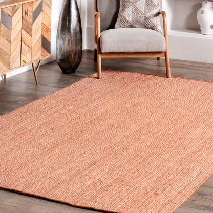 nuLOOM 6x9 Rigo Jute Hand Woven Area Rug, Natural, Solid Farmhouse Design, Natural Fiber, For Bedroom, Living Room, Dining Room, Hallway, Office, Kitchen, Entryway