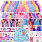 87 Pcs Doll Clothes and Accessories with Doll, Princess Gowns, Fashion Dresses, Slip Dresses, Top, Pants, Jumpsuit, Swimsuits, Shoes, Hangers, Doll Dress up Toys for Girls Kids Toddlers Toy Gifts