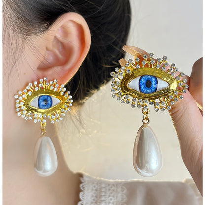 Abstract, unique personality, devil's eye, sparkling diamond earrings, runway style, temperament earrings for women