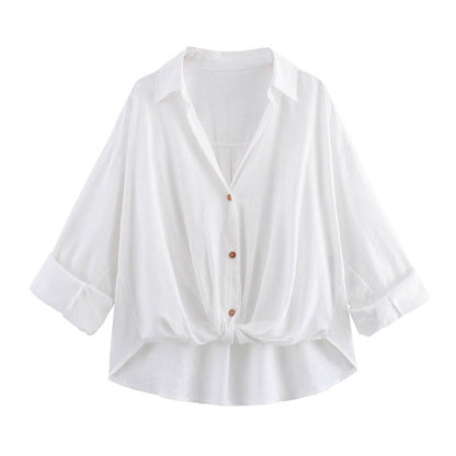 Linen loose and versatile casual shirt with knot decoration