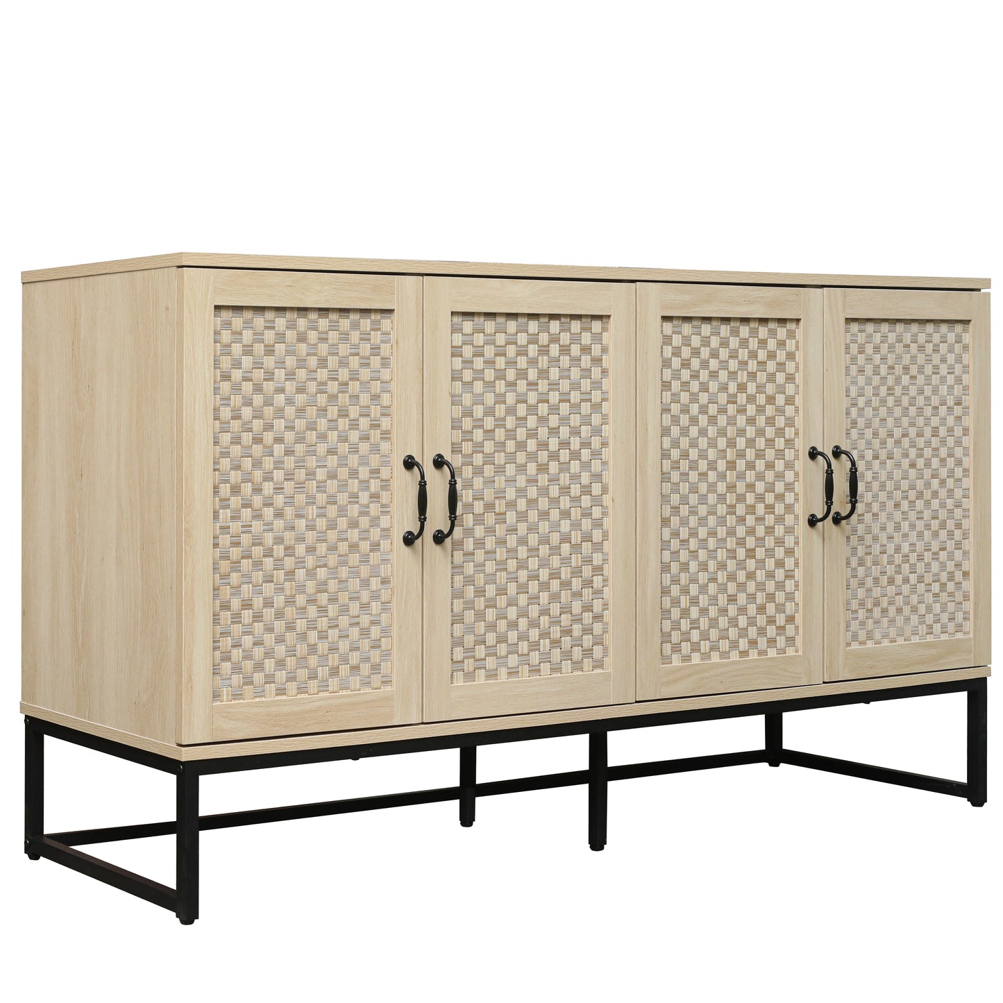 Rattan 4-Door Sideboard , Sideboard Buffet Storage Cabinet,Accent Storage Cabinet , Large Cabinet With 4 Rattan Decorated Doors