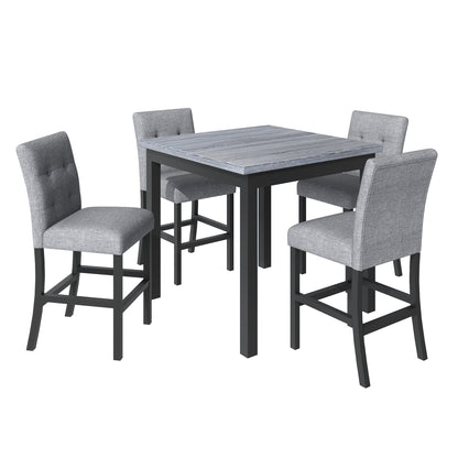 TOPMAX 5-piece cabinet dining table set, wooden square dining table and chairs, and 4 soft cushioned high back chairs in black