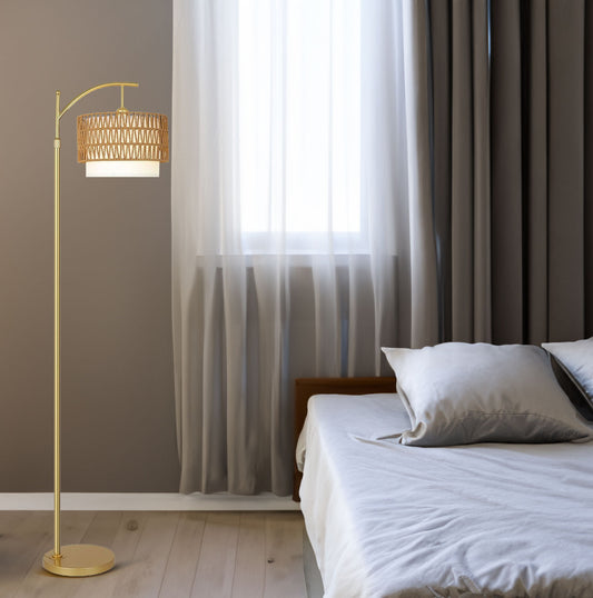 Gold Floor Lamps for Living Room with Remote & Dimmable LED Bulb, Modern Arc Floor Lamp with 3 Color Temperatures