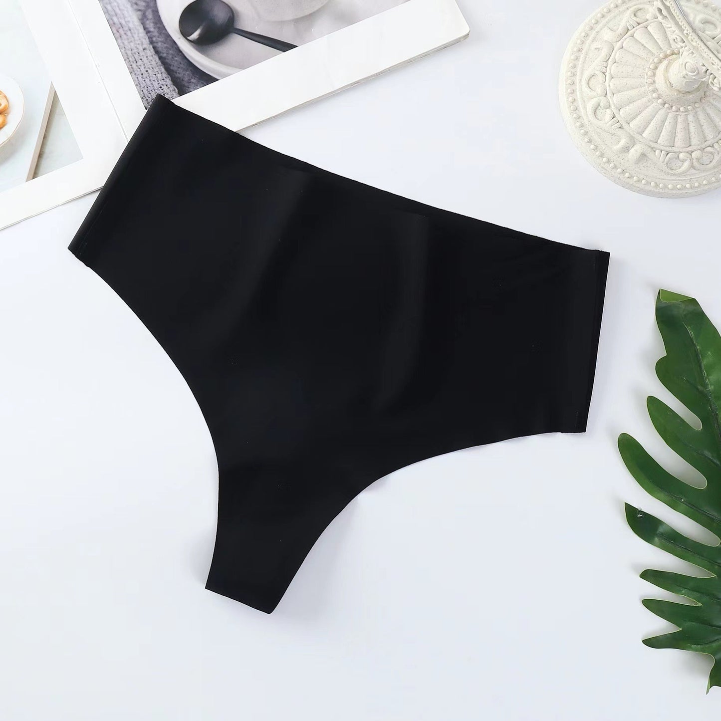 Traceless one piece quick drying medium high waist ice silk Thong for women