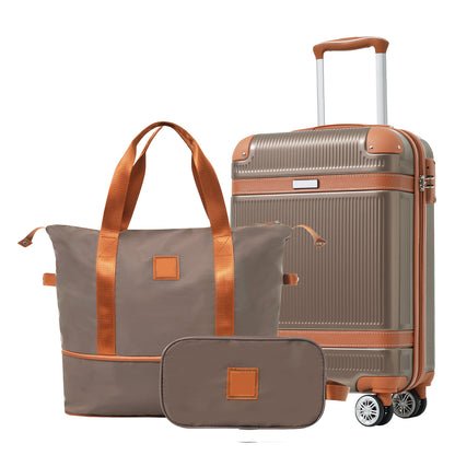 Hardshell Luggage Sets 3 Piece Carry-on Suitcase Double Spinner Wheels with TSA Lock for Men Women, Coppery (20in)