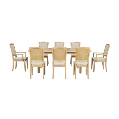 TOPMAX expandable 84 inch dining table set with 24 inch detachable leaves, 6 armless chairs and 2 armchairs  9 pieces natural